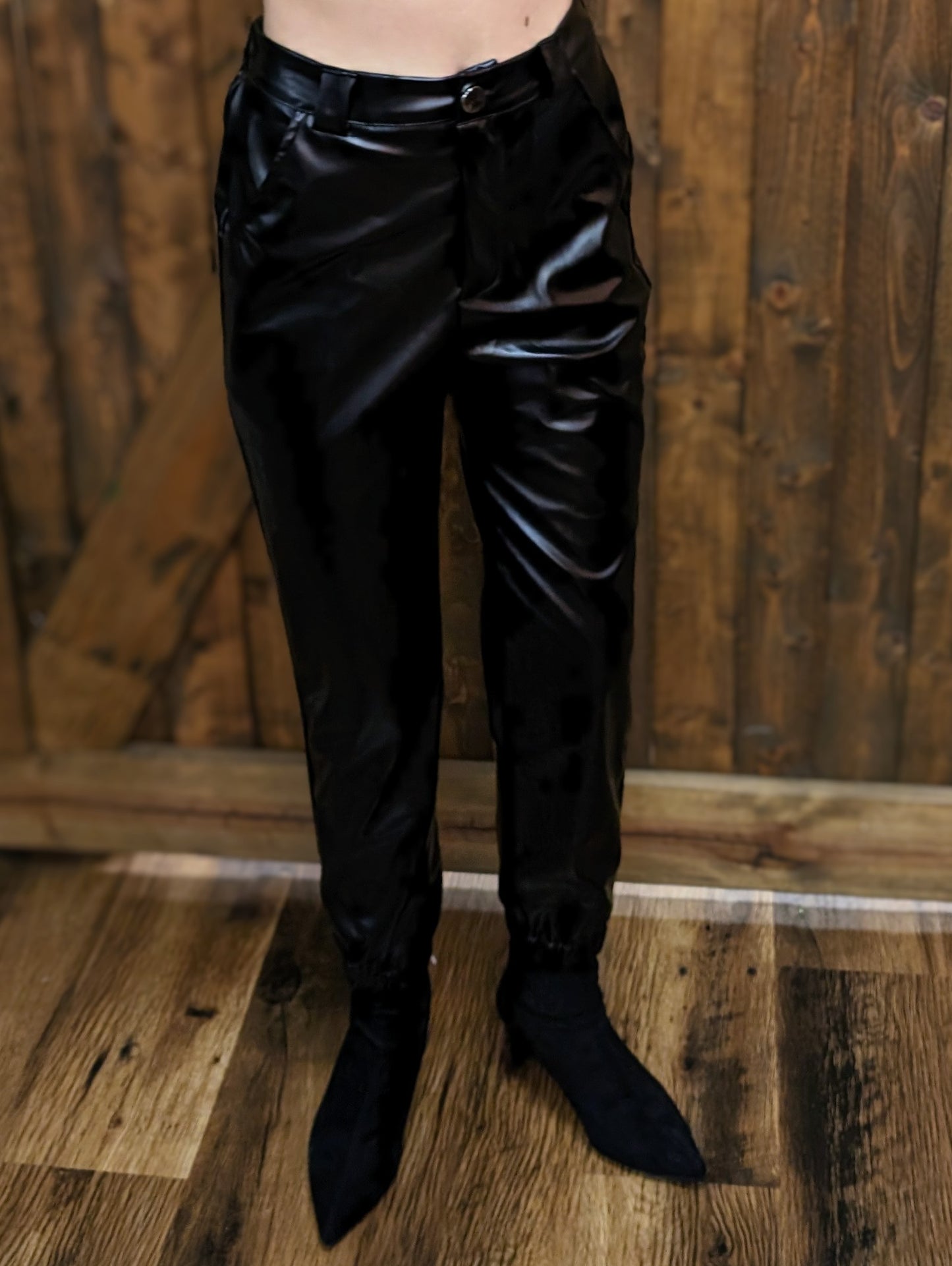 faux leather jagger pants