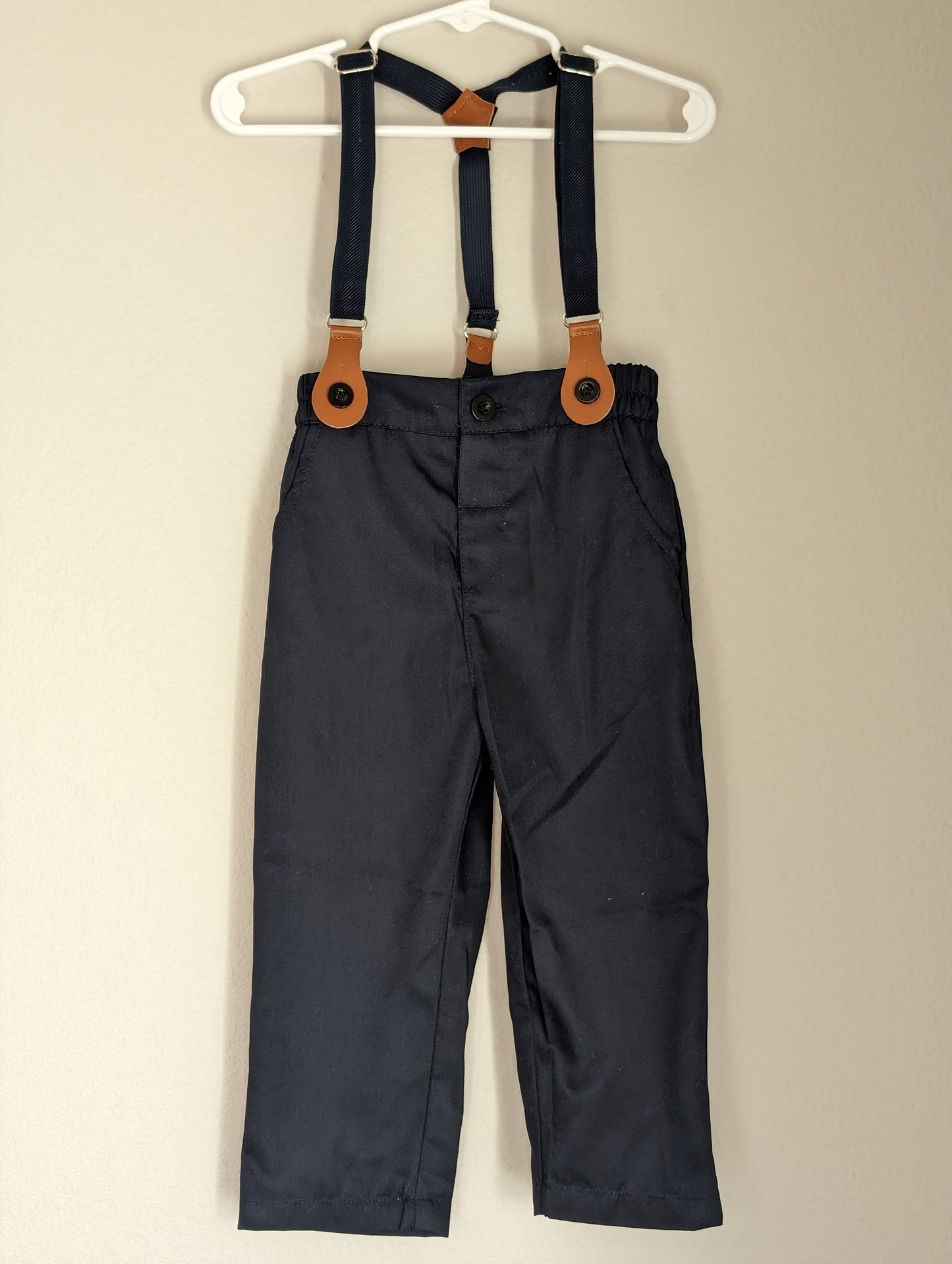 boys blue suspender pants