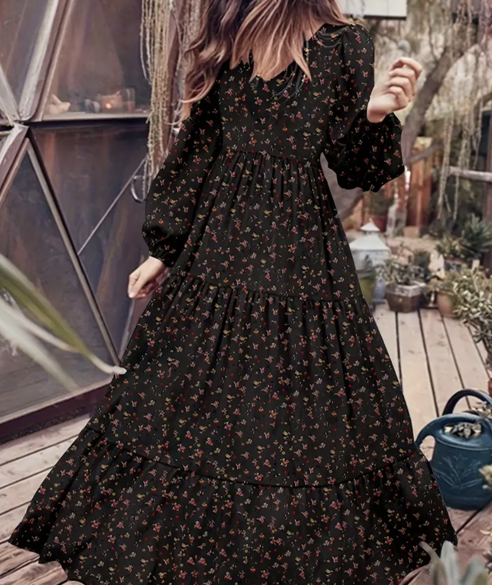 black floral print maxi dress