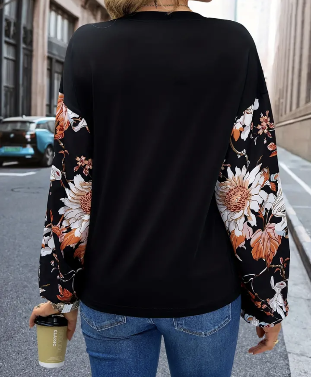 black floral sleeve blouse